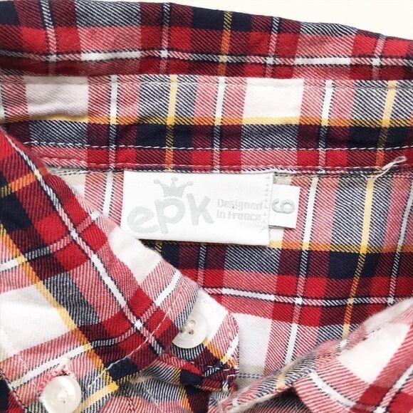epk blue/red plaid button down shirt EUC 6Y - Picture 4 of 5